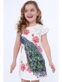 Cremefarbenes Kleid mit Pfau NDZ8128 – Online-Shop – Boutique